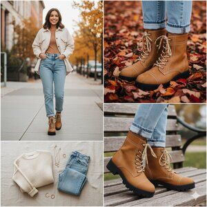 NWOT Jodi Women’s Tan Lace-Up Combat Boot Size 10